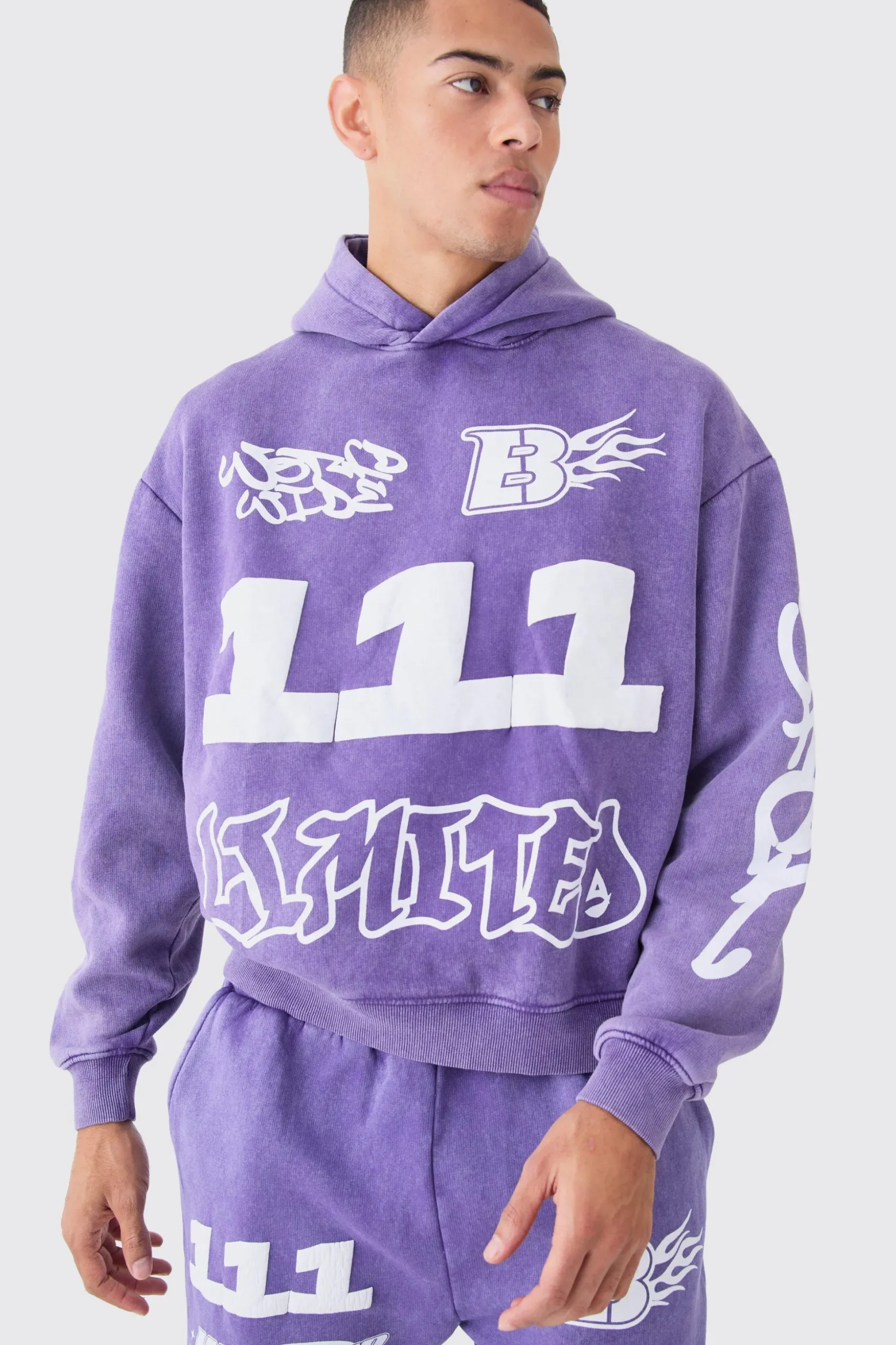 Oversized Boxy Puff Print Wash Hooded Tracksuit | BoohooMAN UK