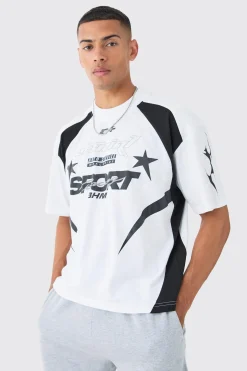 Oversized Boxy Puff Print Moto Extended Neck T-shirt | BoohooMAN UK