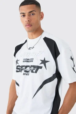 Oversized Boxy Puff Print Moto Extended Neck T-shirt | BoohooMAN UK