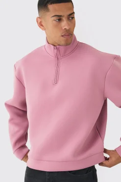 Oversized Boxy Quarter Zip Bonded Scuba Sweatshirt | BoohooMAN UK