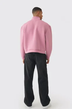 Oversized Boxy Quarter Zip Bonded Scuba Sweatshirt | BoohooMAN UK