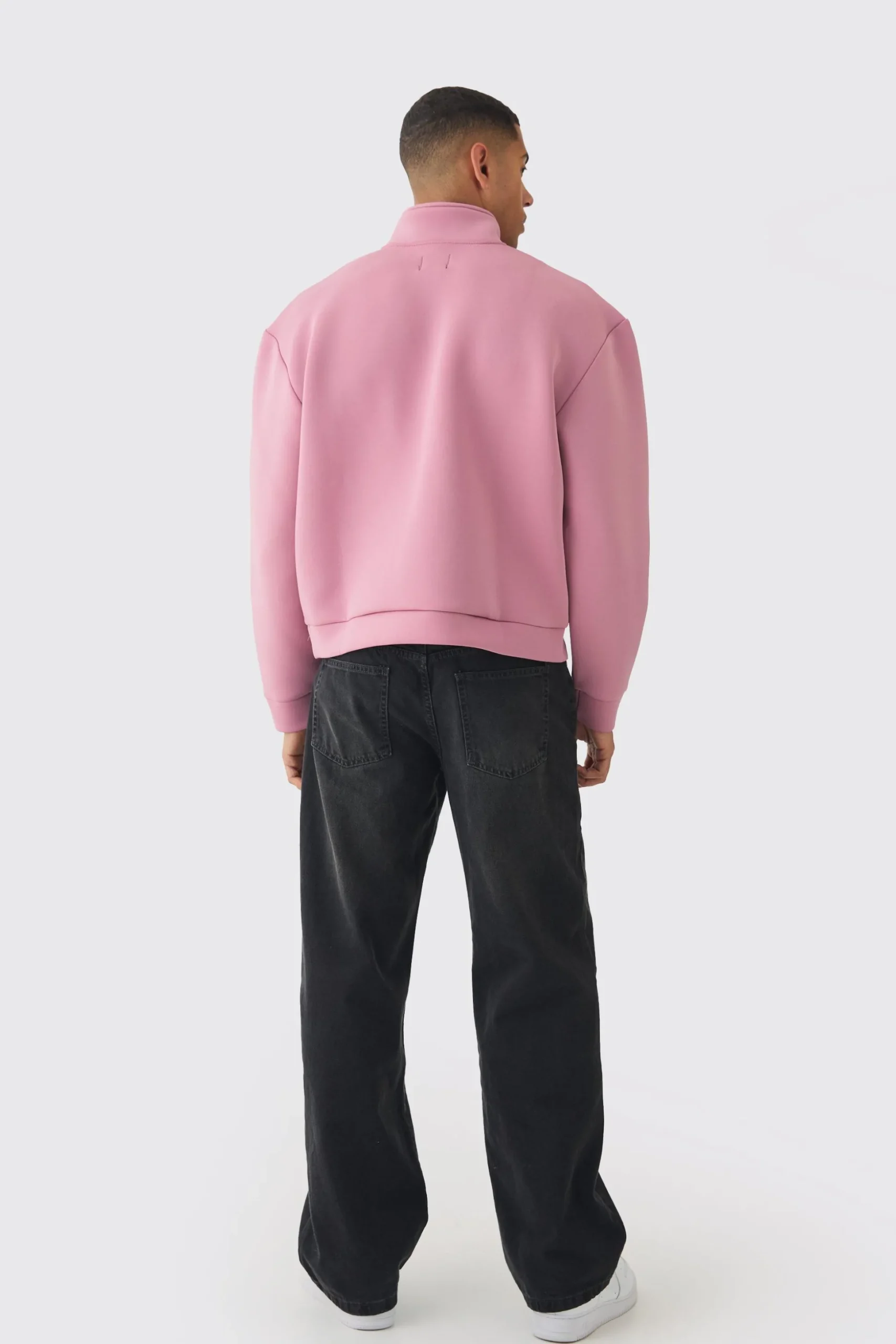Oversized Boxy Quarter Zip Bonded Scuba Sweatshirt | BoohooMAN UK