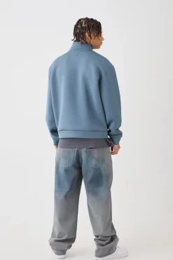 Oversized Boxy Quarter Zip Bonded Scuba Sweater | BoohooMAN UK