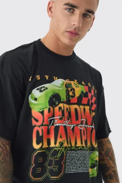 Oversized Boxy Racing Car T-shirt | BoohooMAN UK