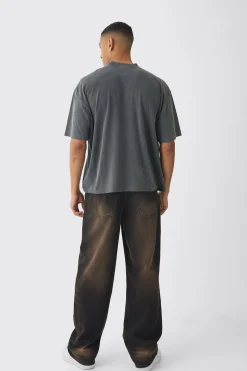 Oversized Boxy Racing Graphic Spray Washed T-Shirt | BoohooMAN UK