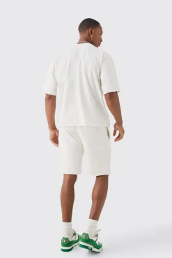 Oversized Boxy Raw Hem Homme Print T-shirt And Short Set | BoohooMAN UK