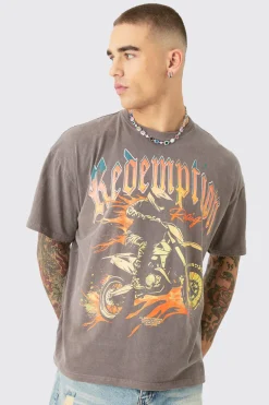 Oversized Boxy Redemption Moto Wash T-shirt | BoohooMAN UK