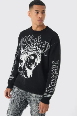 Oversized Boxy Renaissance Jacquard Jumper | BoohooMAN UK