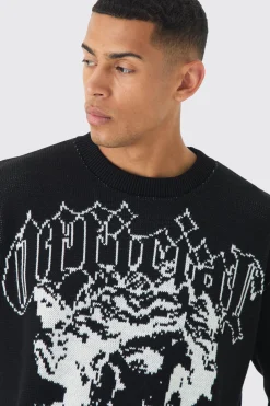 Oversized Boxy Renaissance Jacquard Jumper | BoohooMAN UK