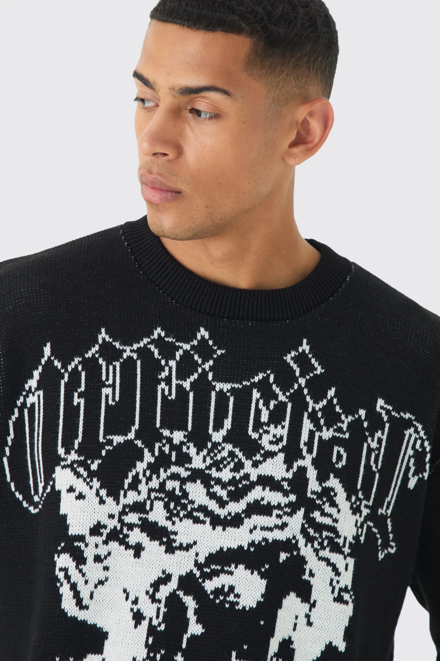 Oversized Boxy Renaissance Jacquard Jumper | BoohooMAN UK