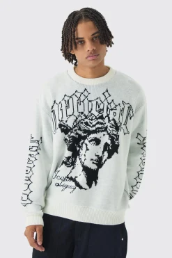 Oversized Boxy Renaissance Jacquard Jumper | BoohooMAN UK