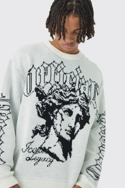 Oversized Boxy Renaissance Jacquard Jumper | BoohooMAN UK