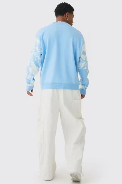 Oversized Boxy Renaissance Graphic Knit Jumper | BoohooMAN UK