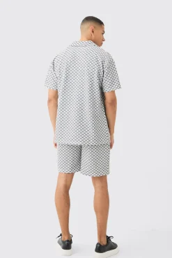 Oversized Boxy Revere Geo Jacquard Shirt & Short Set | BoohooMAN UK