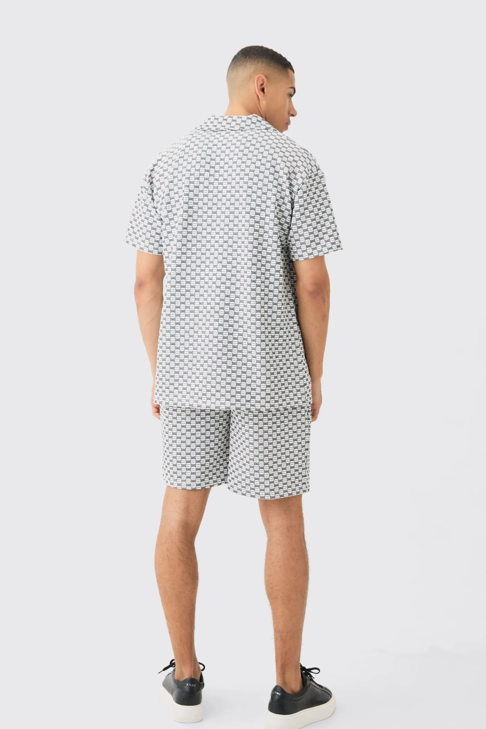 Oversized Boxy Revere Geo Jacquard Shirt & Short Set | BoohooMAN UK