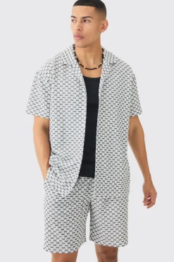 Oversized Boxy Revere Geo Jacquard Shirt & Short Set | BoohooMAN UK