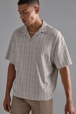 Oversized Boxy Revere Marl Stripe Polo | BoohooMAN UK