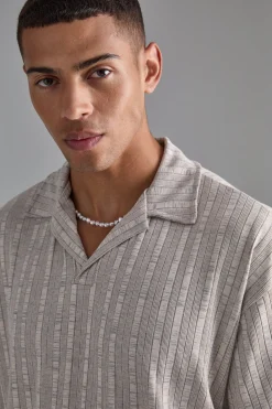 Oversized Boxy Revere Marl Stripe Polo | BoohooMAN UK