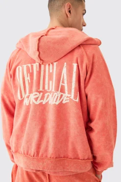Oversized Boxy Reverse Loopback Printed Zip Through Hoodie | BoohooMAN UK