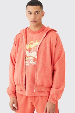 Oversized Boxy Reverse Loopback Printed Zip Through Hoodie | BoohooMAN UK