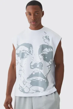 Oversized Boxy Reverse Loopback Face Graphic Print Tank | BoohooMAN UK