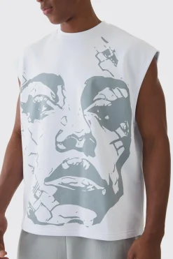 Oversized Boxy Reverse Loopback Face Graphic Print Tank | BoohooMAN UK