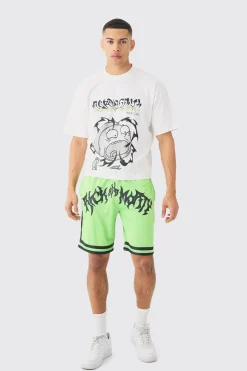 Oversized Boxy Rick And Morty License T-shirt And Mesh Short Set | BoohooMAN UK