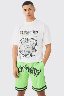 Oversized Boxy Rick And Morty License T-shirt And Mesh Short Set | BoohooMAN UK