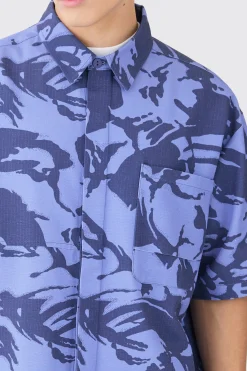Oversized Boxy Ripstop Camo Shirt | BoohooMAN UK