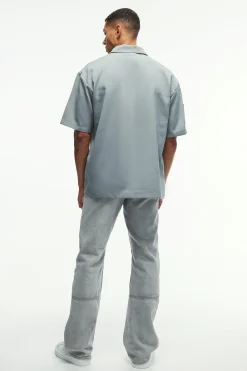 Oversized Boxy Ripstop Zip Through Shirt | BoohooMAN UK
