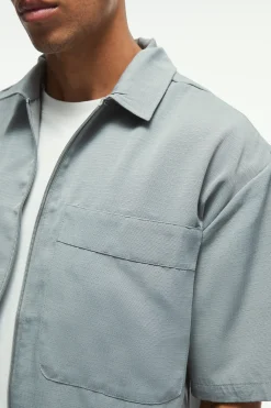 Oversized Boxy Ripstop Zip Through Shirt | BoohooMAN UK