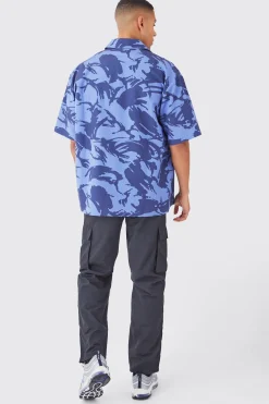 Oversized Boxy Ripstop Zip Through Camo Shirt | BoohooMAN UK