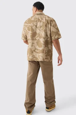 Oversized Boxy Ripstop Zip Through Camo Shirt | BoohooMAN UK
