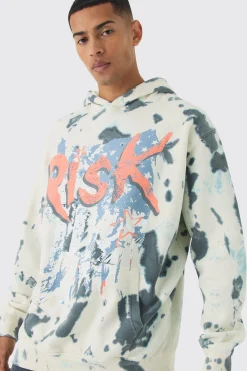 Oversized Boxy Risk Print Hoodie | BoohooMAN UK