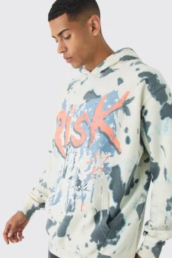 Oversized Boxy Risk Print Hoodie | BoohooMAN UK