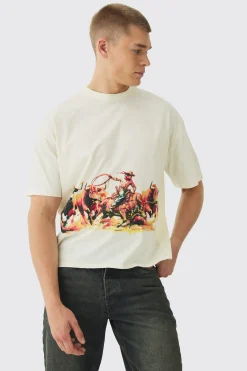 Oversized Boxy Rodeo Print T-Shirt | BoohooMAN UK