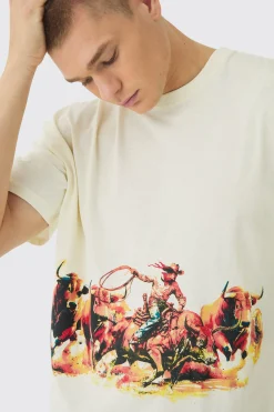 Oversized Boxy Rodeo Print T-Shirt | BoohooMAN UK