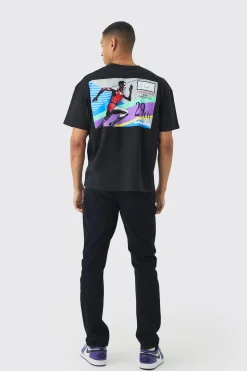 Oversized Boxy Running Stamp Print T-Shirt | BoohooMAN UK