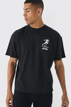 Oversized Boxy Running Stamp Print T-Shirt | BoohooMAN UK