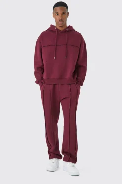 Oversized Boxy Seam Detail Hooded Tracksuit | BoohooMAN UK