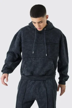 Oversized Boxy Seam Detail Washed Hooded Tracksuit | BoohooMAN UK
