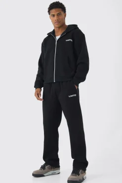 Oversized Boxy Seam Detail Varsity Print Tracksuit | BoohooMAN UK