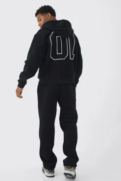 Oversized Boxy Seam Detail Varsity Print Tracksuit | BoohooMAN UK