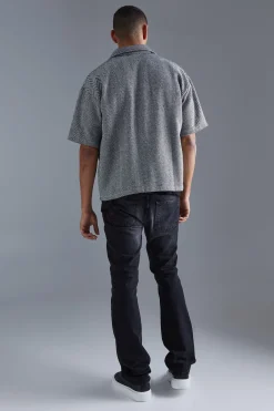 Oversized Boxy Short Sleeve Jacquard Shirt | BoohooMAN UK