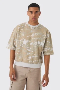 Oversized Boxy Short Sleeve Forest Printed Sweatshirt | BoohooMAN UK