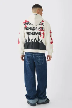 Oversized Boxy Skeleton Puff Print Cross Hoodie | BoohooMAN UK