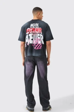 Oversized Boxy Skull Graphic Washed Heavyweight T-shirt | BoohooMAN UK