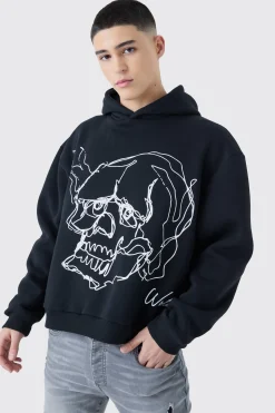 Oversized Boxy Skull Line Drawing Hoodie | BoohooMAN UK
