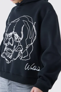 Oversized Boxy Skull Line Drawing Hoodie | BoohooMAN UK