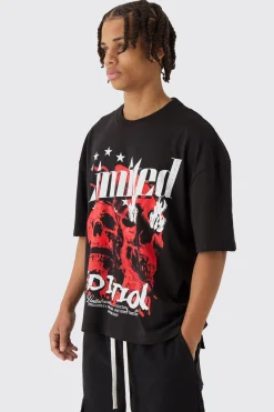 Oversized Boxy Skull Print T-Shirt | BoohooMAN UK